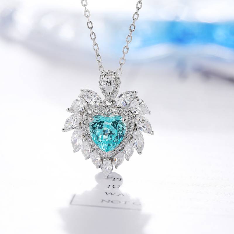 N019款S925银镀18K白金心形培育彩宝石Necklace7*7mmmm/1.77ct