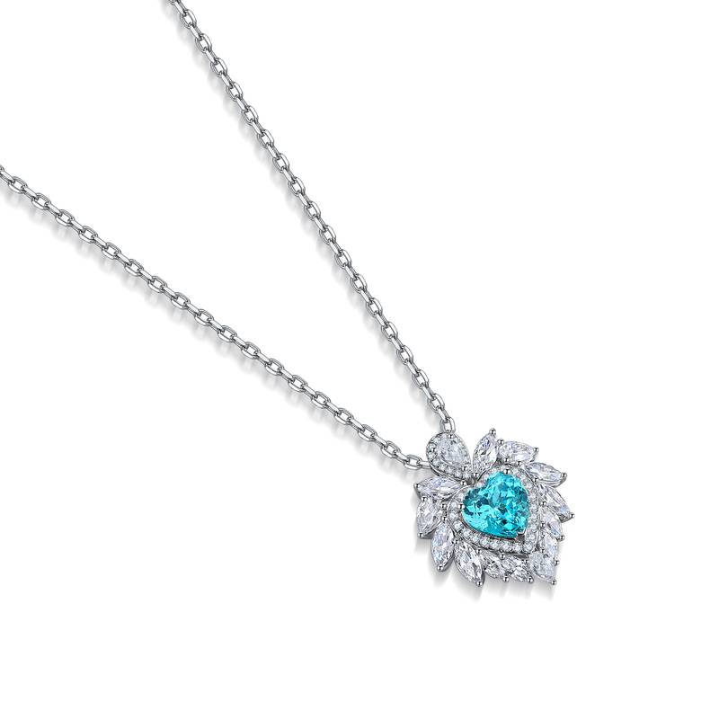 N019款S925银镀18K白金心形培育彩宝石Necklace7*7mmmm/1.77ct