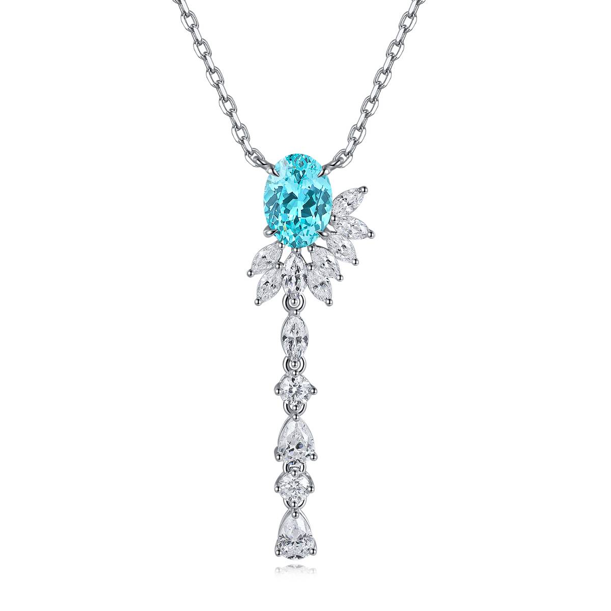 N1705款S925银镀18K白金蛋形培育彩宝石Necklace6.5*9mmmm/2.22ct