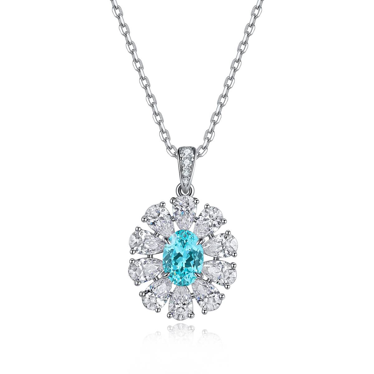 N105款S925银镀18K白金蛋形培育彩宝石项链7*5mm/1.06ct