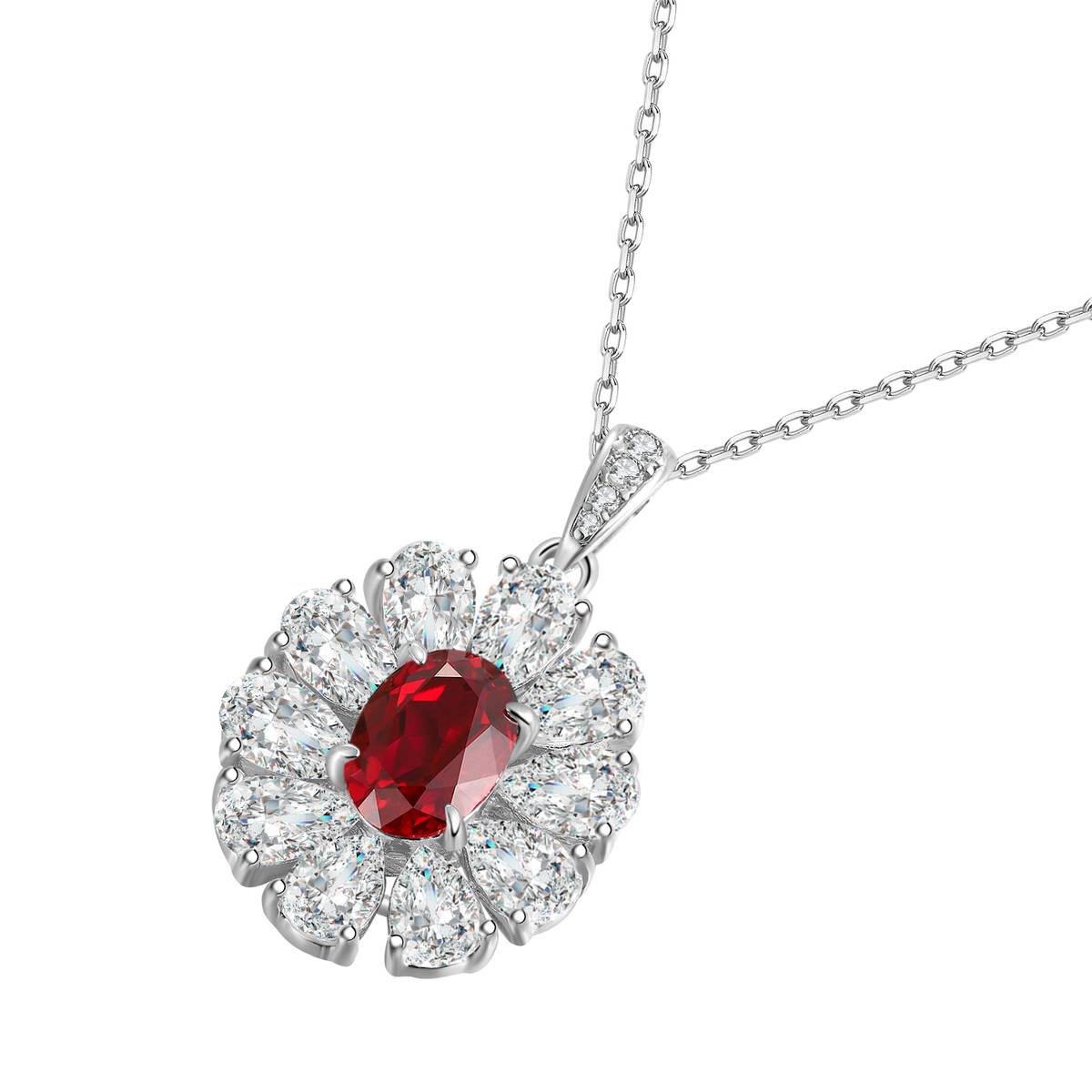 N105款S925银镀18K白金蛋形培育彩宝石项链7*5mm/1.06ct