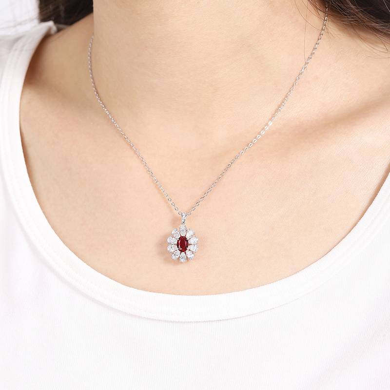 N105款S925银镀18K白金蛋形培育彩宝石Necklace7*5mmmm/1.06ct
