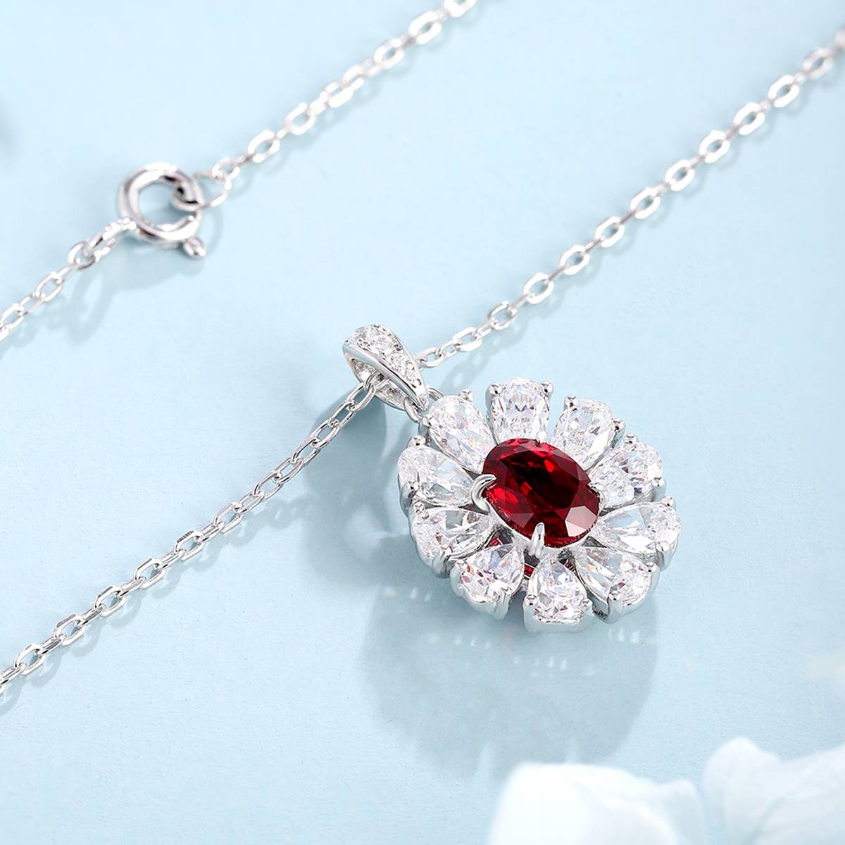 N105款S925银镀18K白金蛋形培育彩宝石项链7*5mm/1.06ct