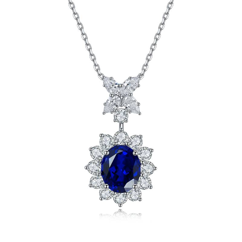N309款S925银镀18K白金蛋形培育彩宝石Necklace11*9mmmm/4.76ct