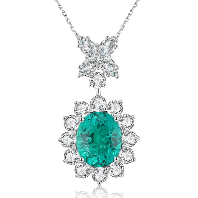 N309款S925银镀18K白金蛋形培育彩宝石Necklace11*9mmmm/4.76ct