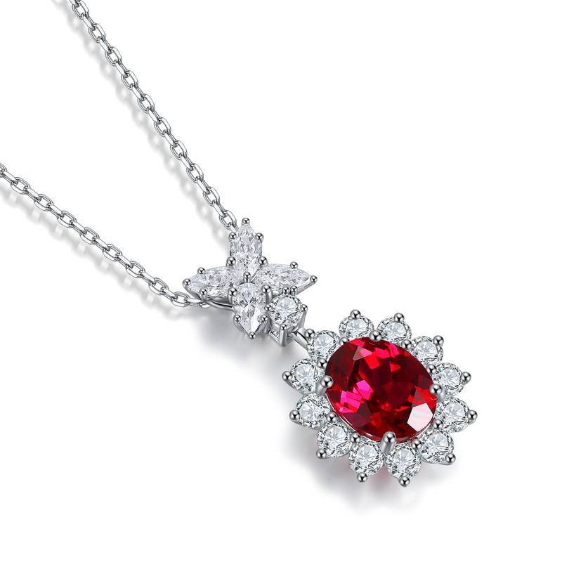 N309款S925银镀18K白金蛋形培育彩宝石Necklace11*9mmmm/4.76ct