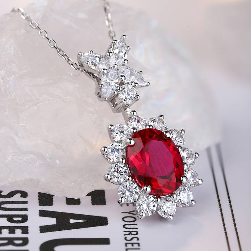 N309款S925银镀18K白金蛋形培育彩宝石Necklace11*9mmmm/4.76ct