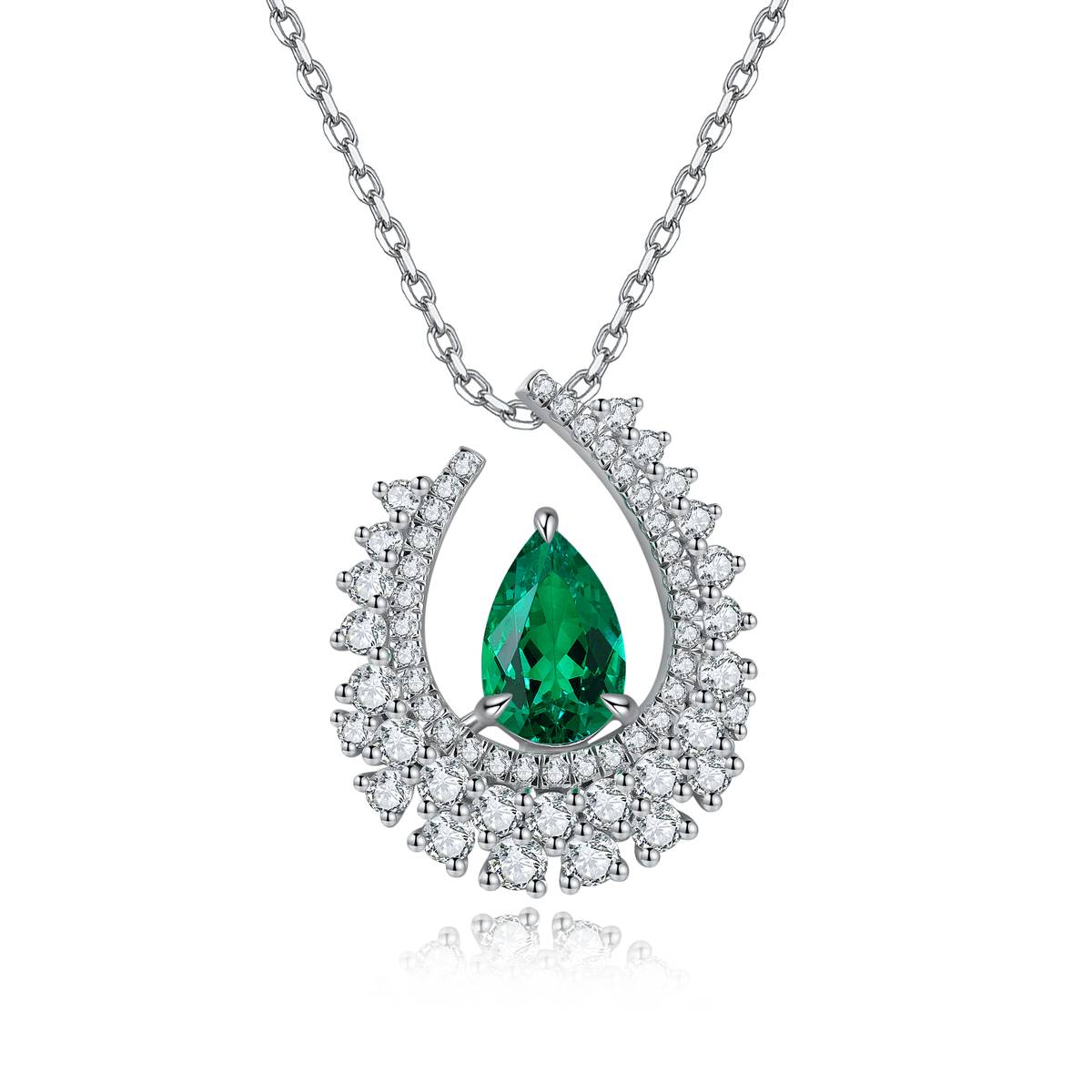 N509款S925银镀18K白金梨形培育彩宝石Necklace7*10mm.5mm/2.89ct