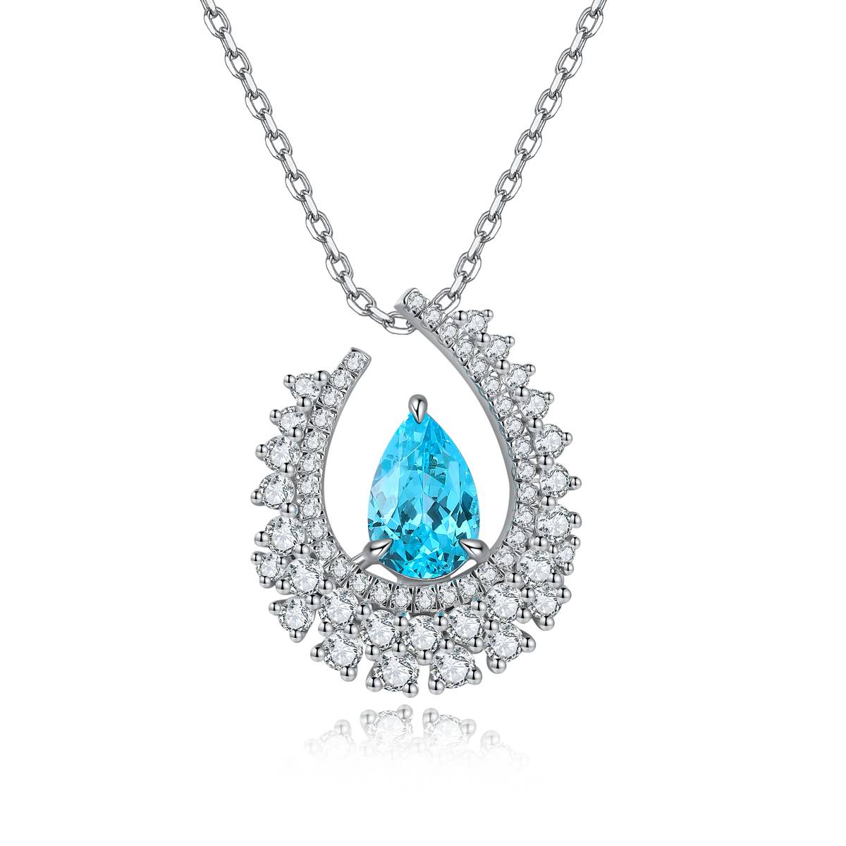 N509款S925银镀18K白金梨形培育彩宝石Necklace7*10mm.5mm/2.89ct