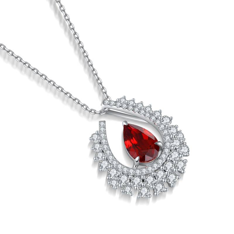 N509款S925银镀18K白金梨形培育彩宝石Necklace7*10mm.5mm/2.89ct