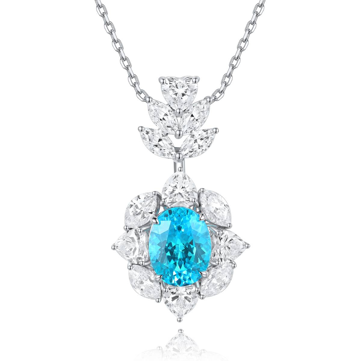 N521款S925银镀18K白金蛋形培育彩宝石Necklace10*8mmmm/3.85ct