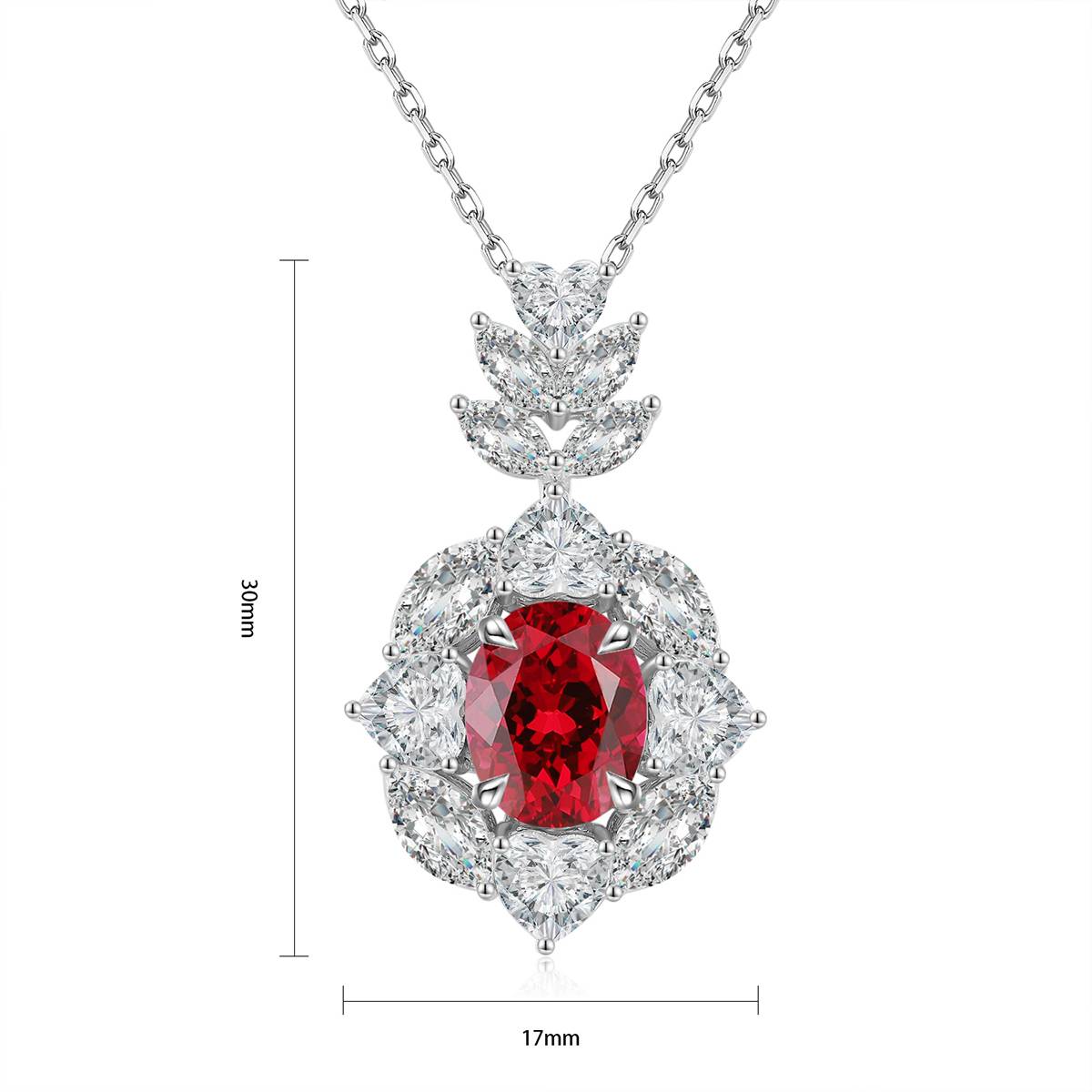 N521款S925银镀18K白金蛋形培育彩宝石Necklace10*8mmmm/3.85ct
