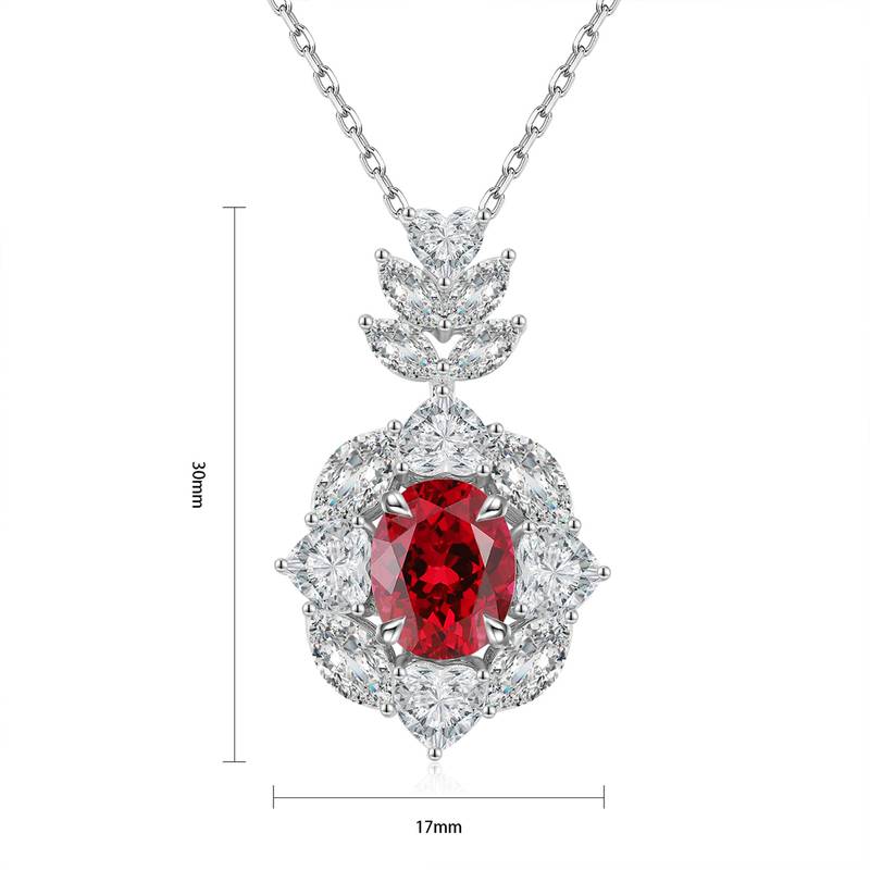 N521款S925银镀18K白金蛋形培育彩宝石Necklace10*8mmmm/3.85ct