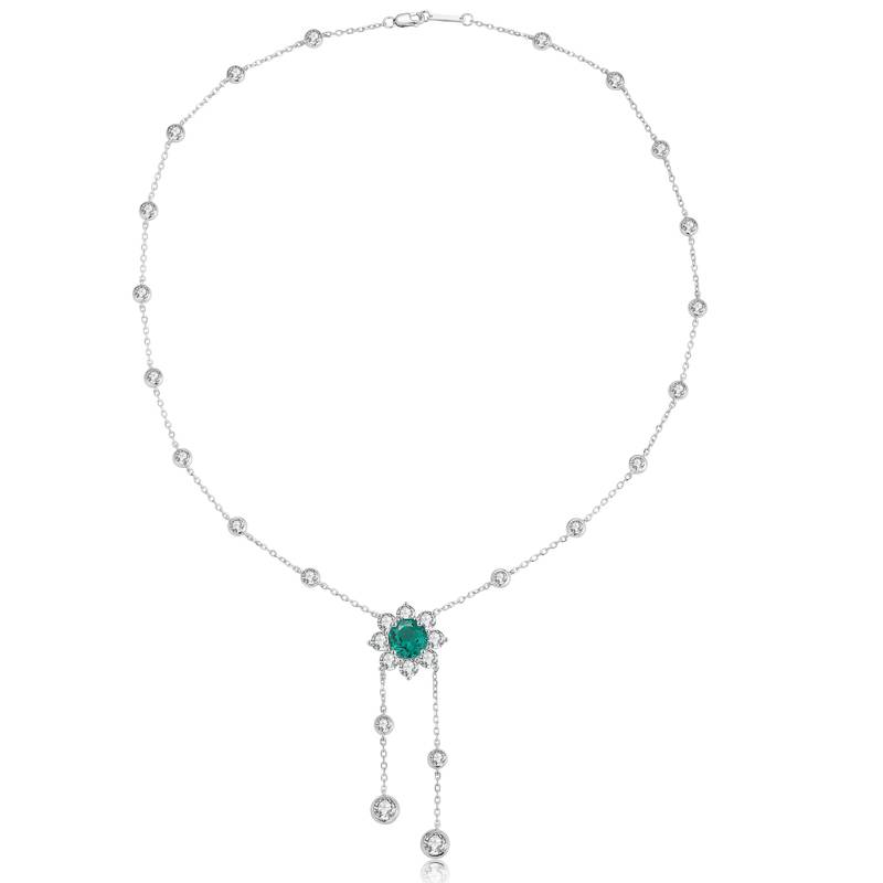 N604款S925银镀18K白金圆形培育彩宝石Necklace9.0mm/3.5ct