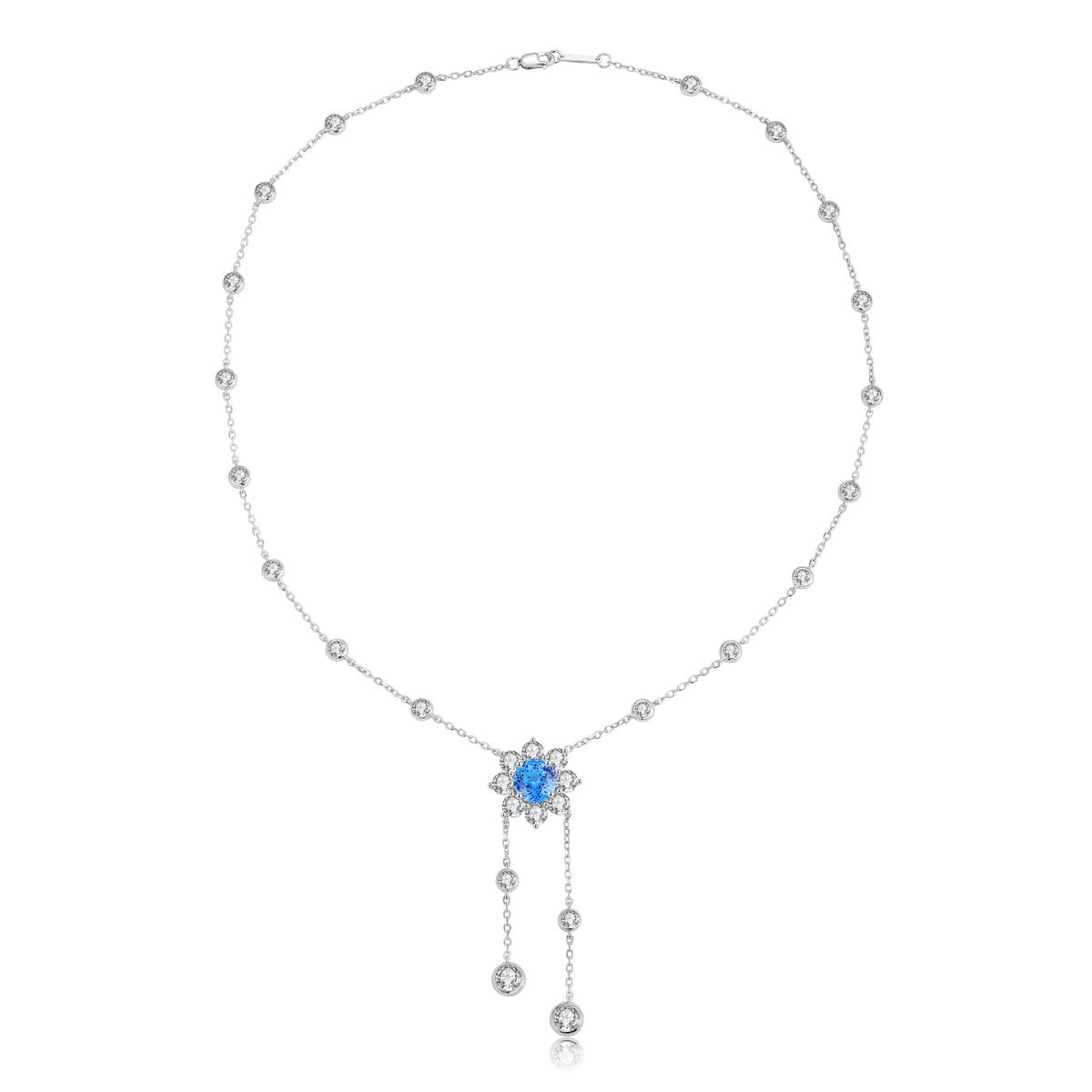 N604款S925银镀18K白金圆形培育彩宝石Necklace9.0mm/3.5ct