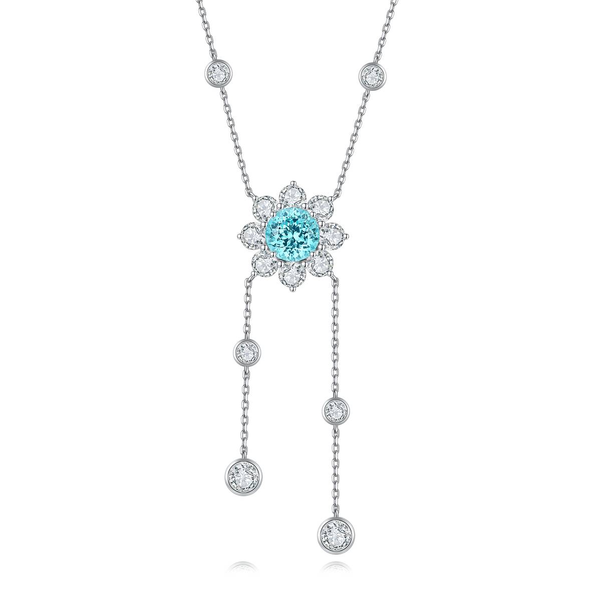 N604款S925银镀18K白金圆形培育彩宝石Necklace9.0mm/3.5ct