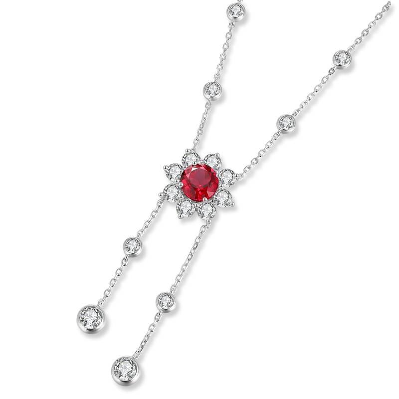 N604款S925银镀18K白金圆形培育彩宝石Necklace9.0mm/3.5ct