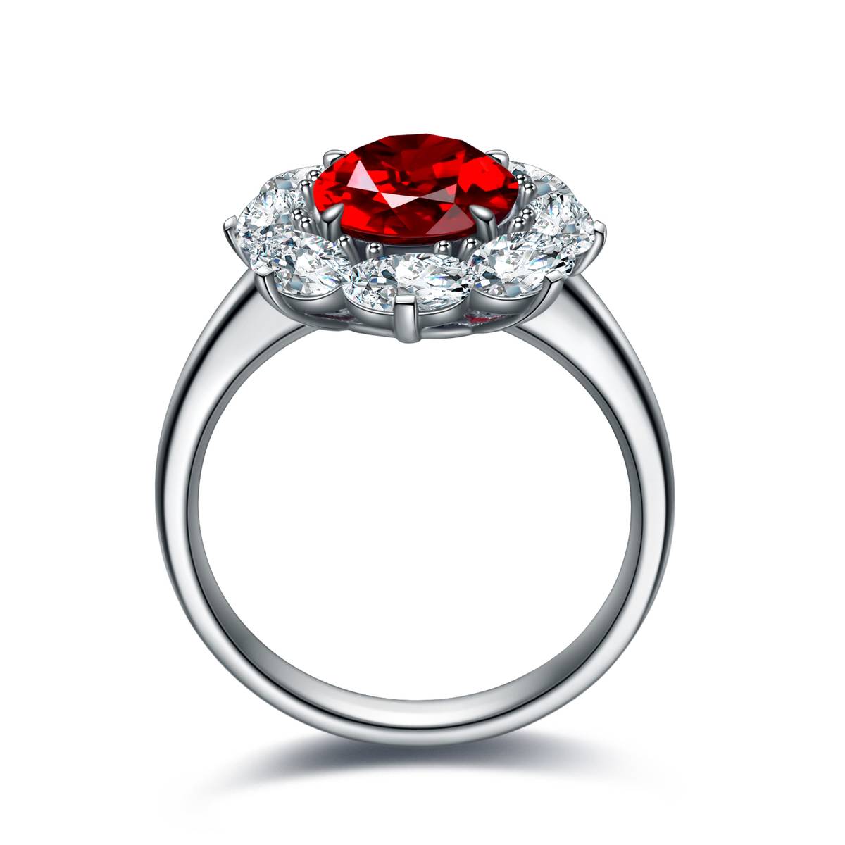 R139款S925银镀18K白金蛋形培育彩宝Ring3.29ct