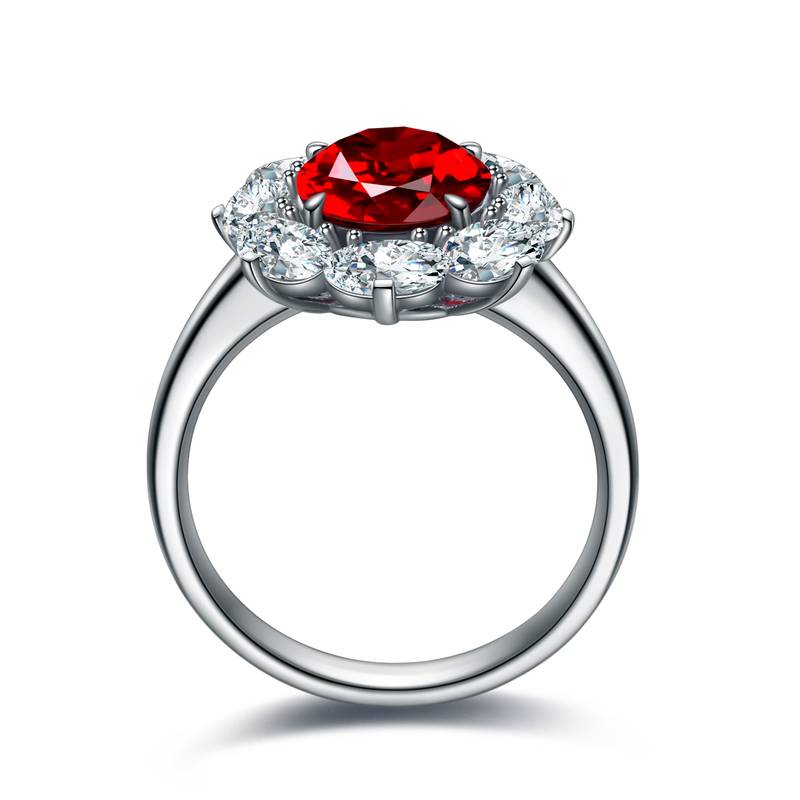 R139款S925银镀18K白金蛋形培育彩宝戒指3.29CT