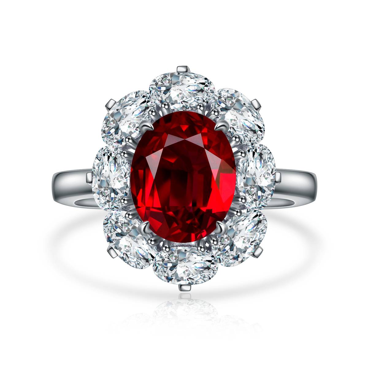 R139款S925银镀18K白金蛋形培育彩宝Ring3.29ct