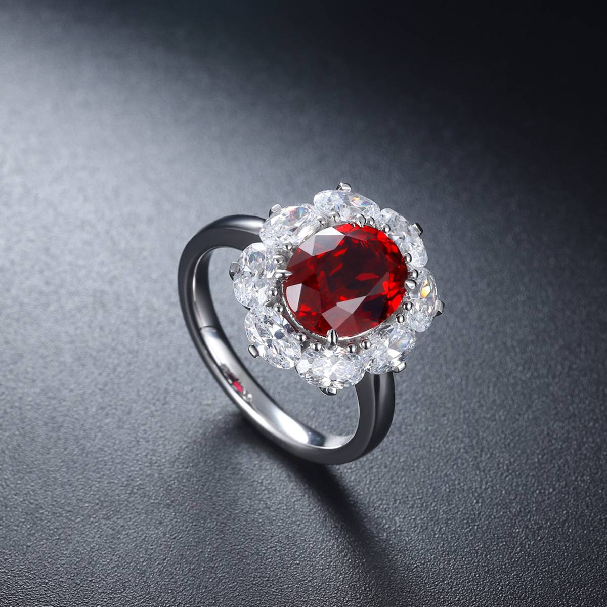 R139款S925银镀18K白金蛋形培育彩宝Ring3.29ct