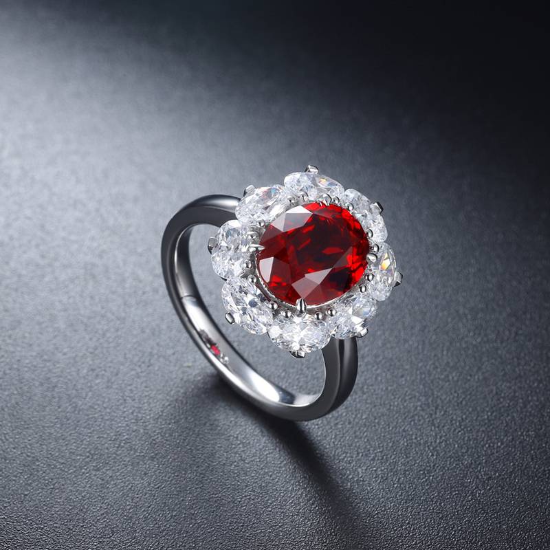 R139款S925银镀18K白金蛋形培育彩宝戒指3.29CT