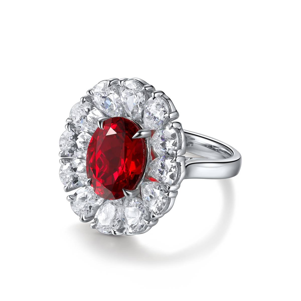 R138款S925银镀18K白金蛋形培育彩宝Ring3.533ct