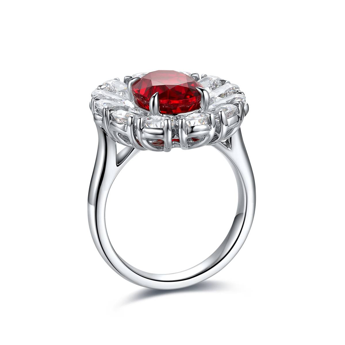 R138款S925银镀18K白金蛋形培育彩宝Ring3.533ct