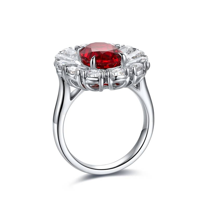R138款S925银镀18K白金蛋形培育彩宝Ring3.533ct
