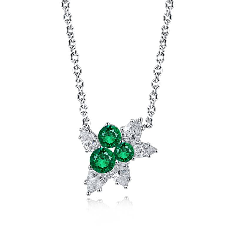N052款S925银镀18K白金圆形培育彩宝石Necklace0.98ct