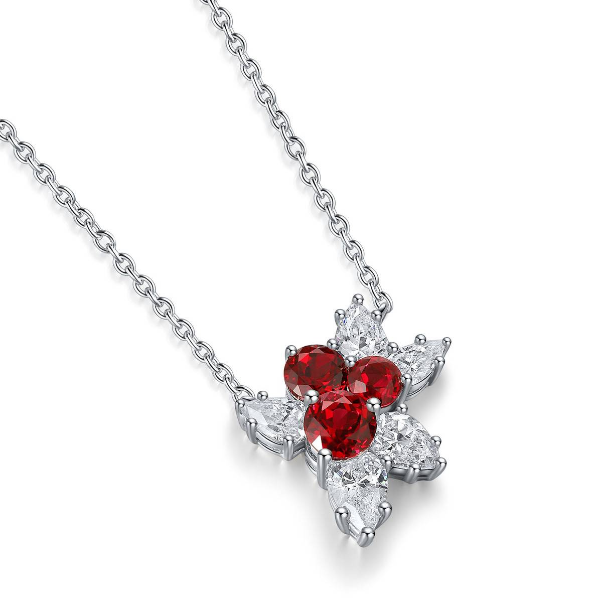 N052款S925银镀18K白金圆形培育彩宝石Necklace0.98ct