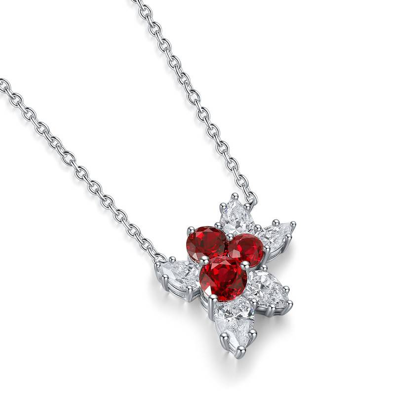 N052款S925银镀18K白金圆形培育彩宝石Necklace0.98ct