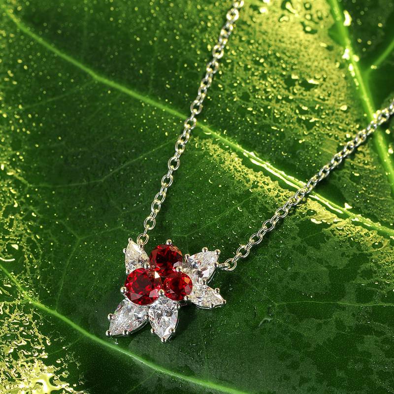 N052款S925银镀18K白金圆形培育彩宝石Necklace0.98ct