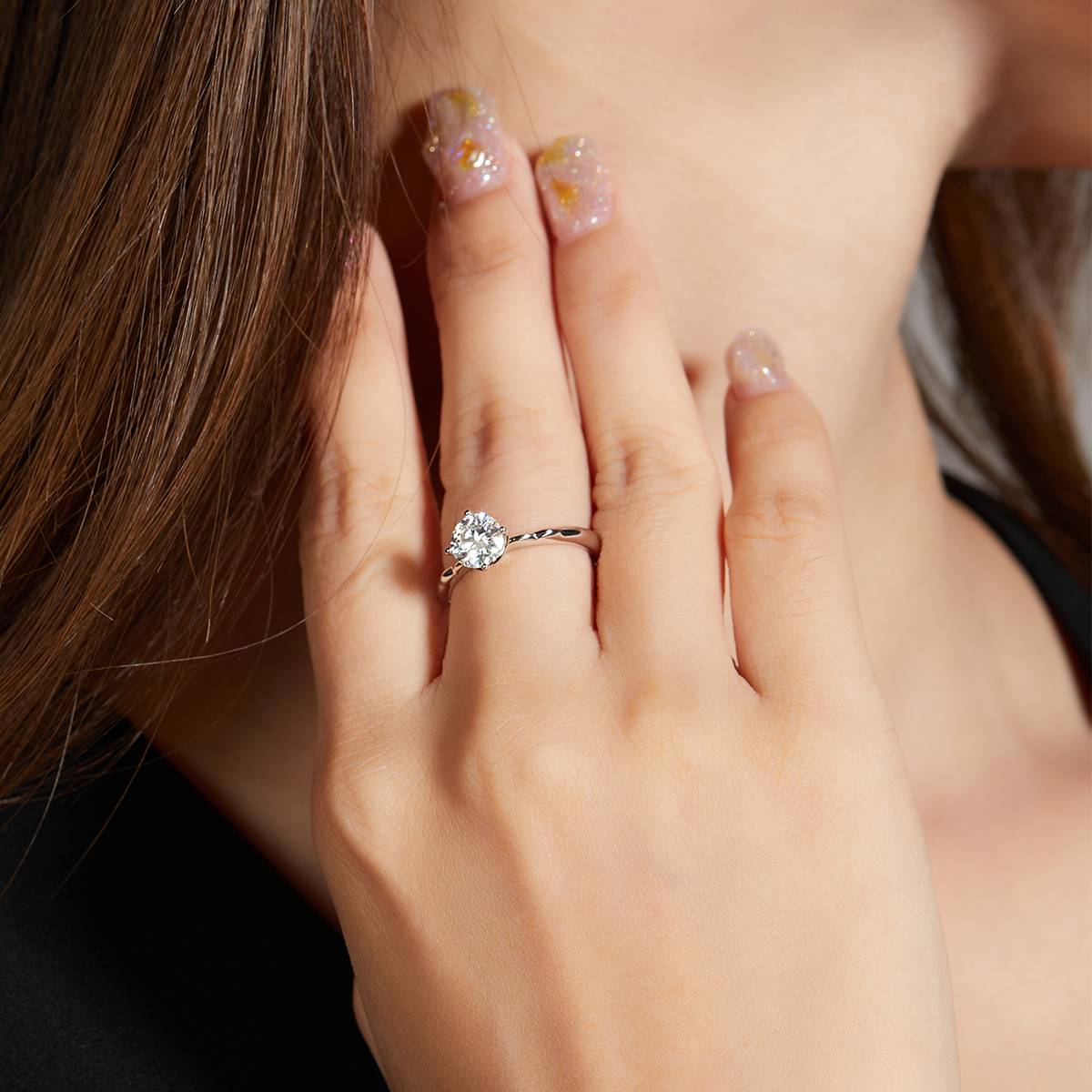 Straight arm windmill S925 silver plated platinum Moissanite women's ring 1 carat D-grade