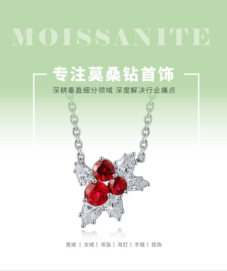 N052款S925银镀18K白金圆形培育彩宝石项链0.98ct - 1