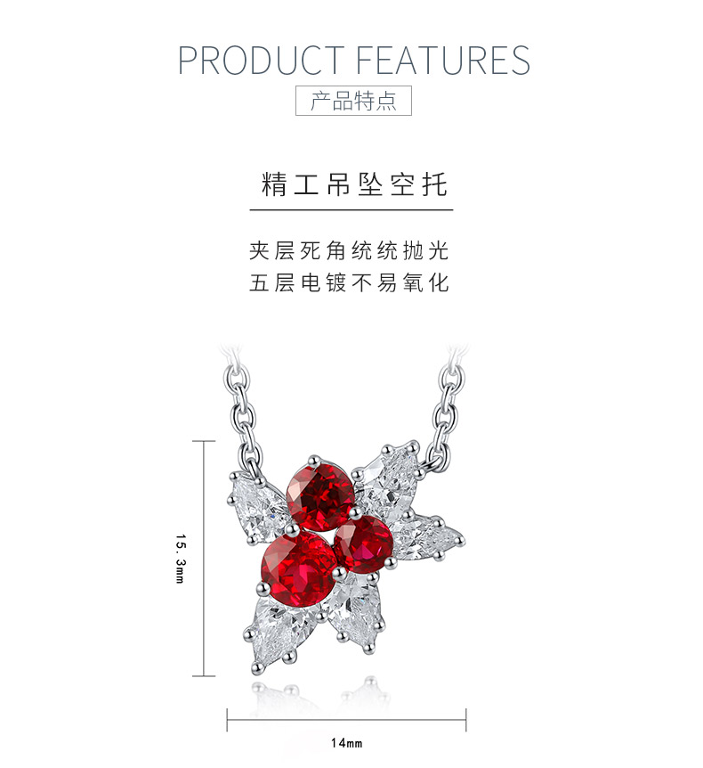 N052款S925银镀18K白金圆形培育彩宝石项链0.98ct - 5