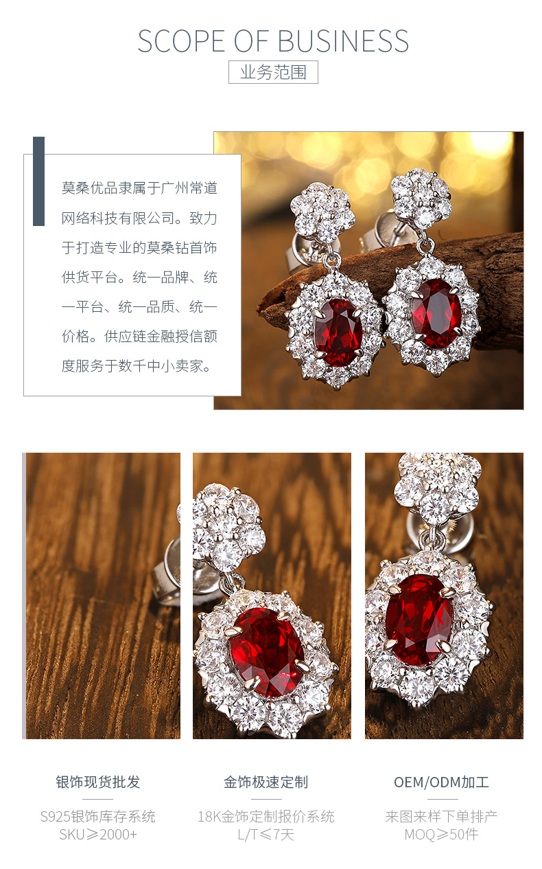 E030款S925银镀18K白金蛋形培育彩宝耳钉5*7mm/2.32ct - 3