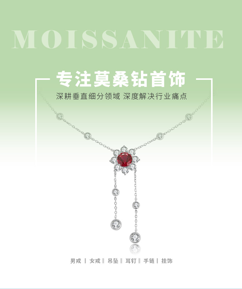 N604款S925银镀18K白金圆形培育彩宝石项链9.0mm/3.5ct - 1