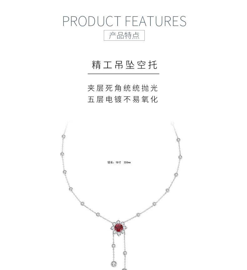 N604款S925银镀18K白金圆形培育彩宝石项链9.0mm/3.5ct - 5