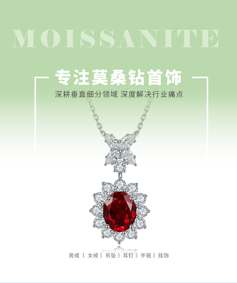 N309款S925银镀18K白金蛋形培育彩宝石项链11*9mm/4.76ct - 1
