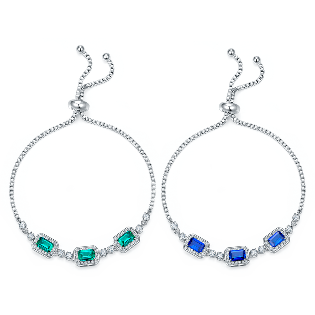 B2020428款S925银镀18K白金培育彩宝手链1.4CT