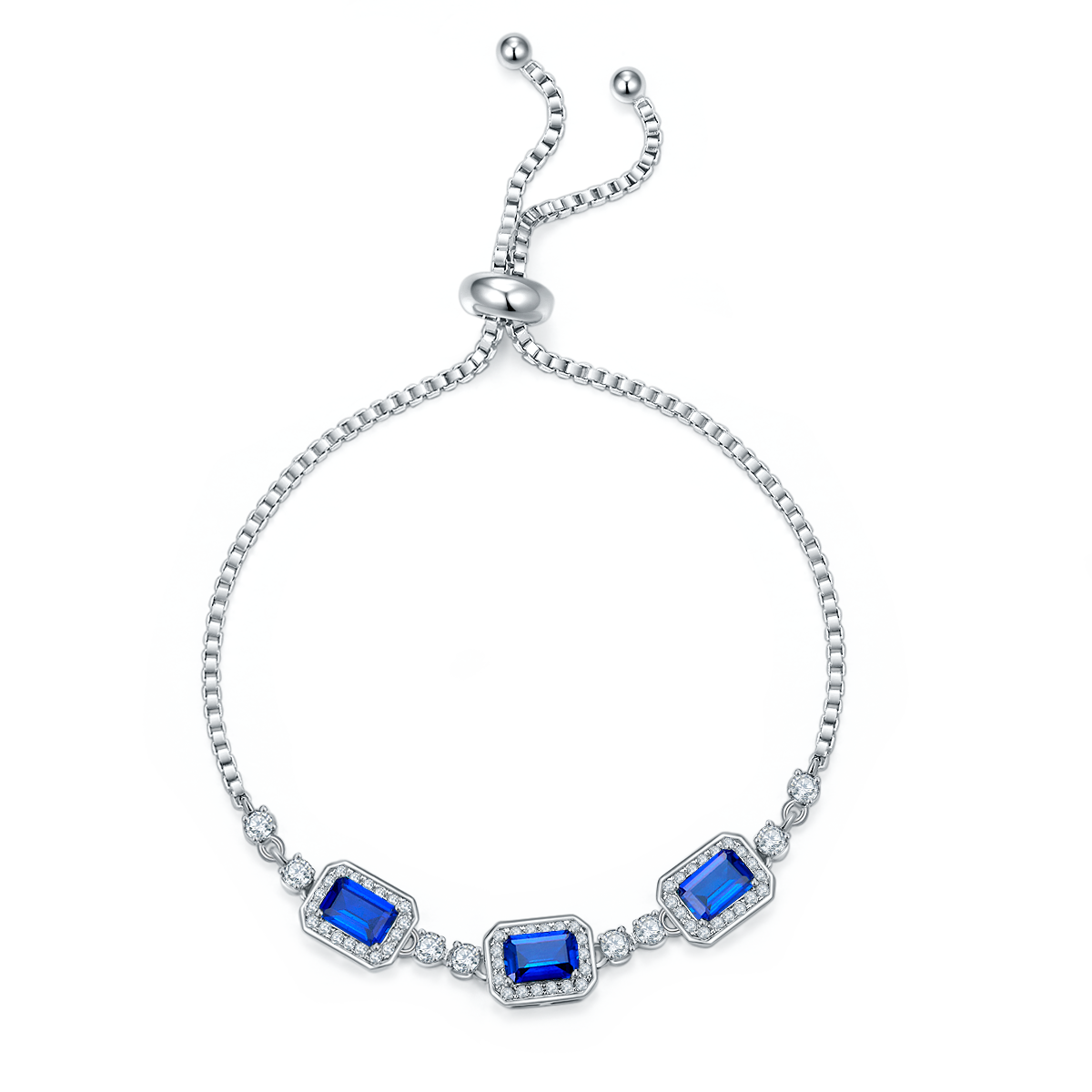 B2020428款S925银镀18K白金培育彩宝手链1.4CT