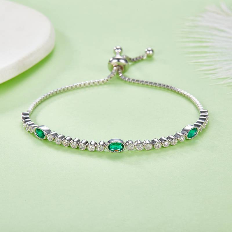 B1917989款S925银镀18K白金蛋形形培育祖母绿Bracelet0.75ct