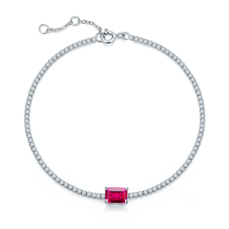 316款S925银镀18K白金手链培育彩宝0.77CT