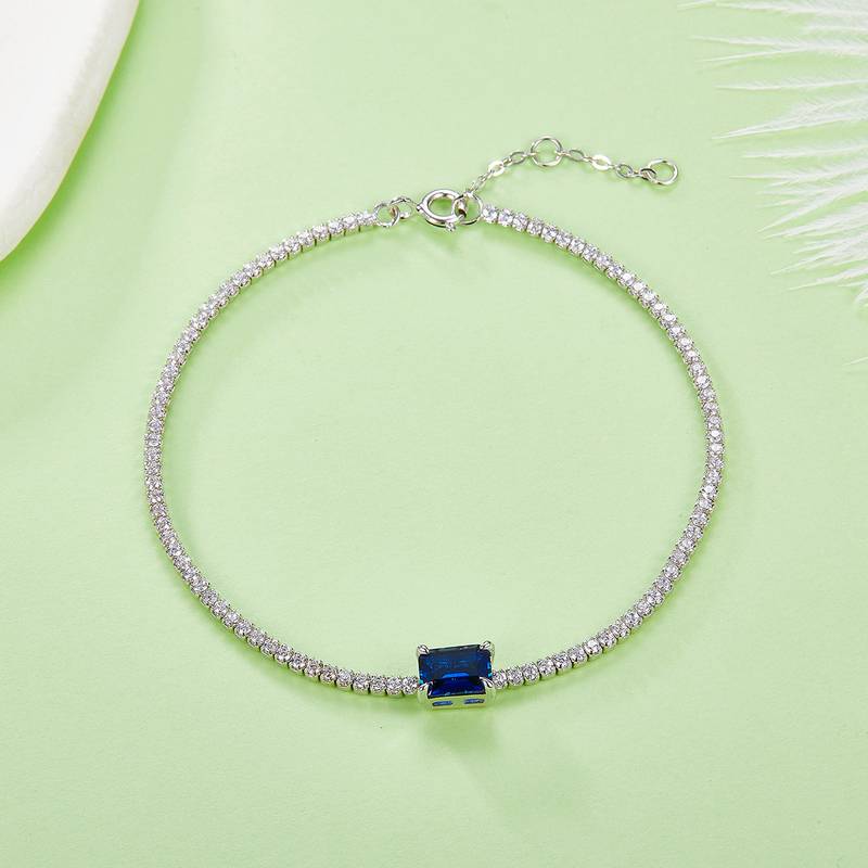 316款S925银镀18K白金手链培育彩宝0.77CT