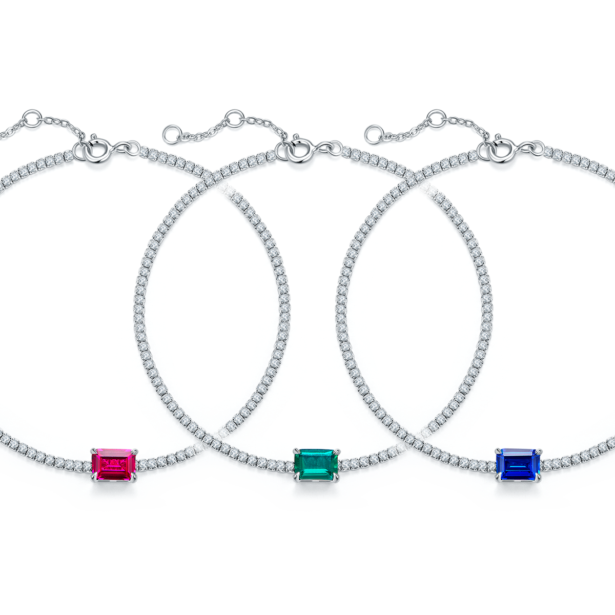 316款S925银镀18K白金Bracelet培育彩宝0.77ct