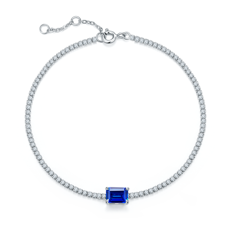 316款S925银镀18K白金手链培育彩宝0.77CT