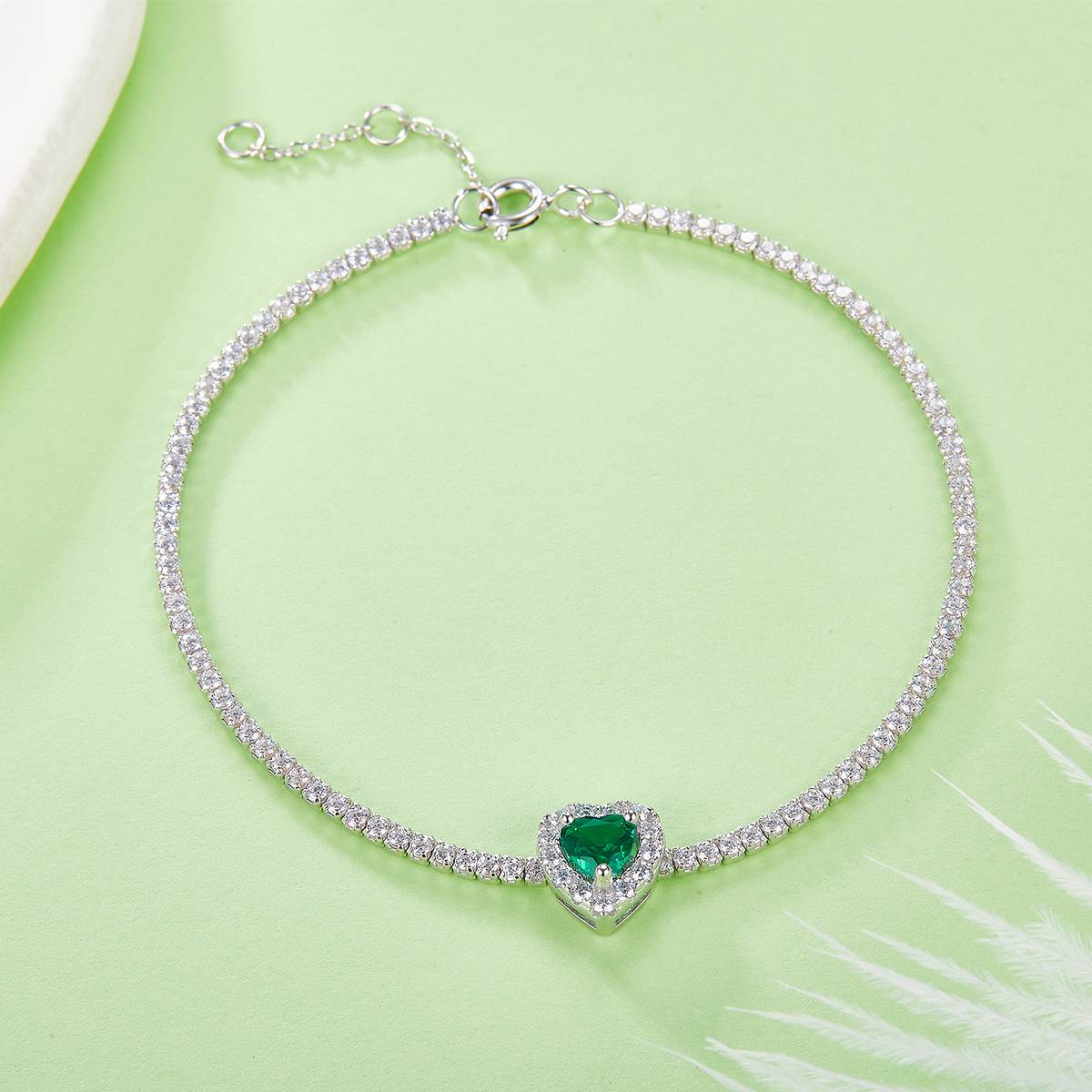 L1726R款S925银镀18K白金心形培育彩宝Bracelet