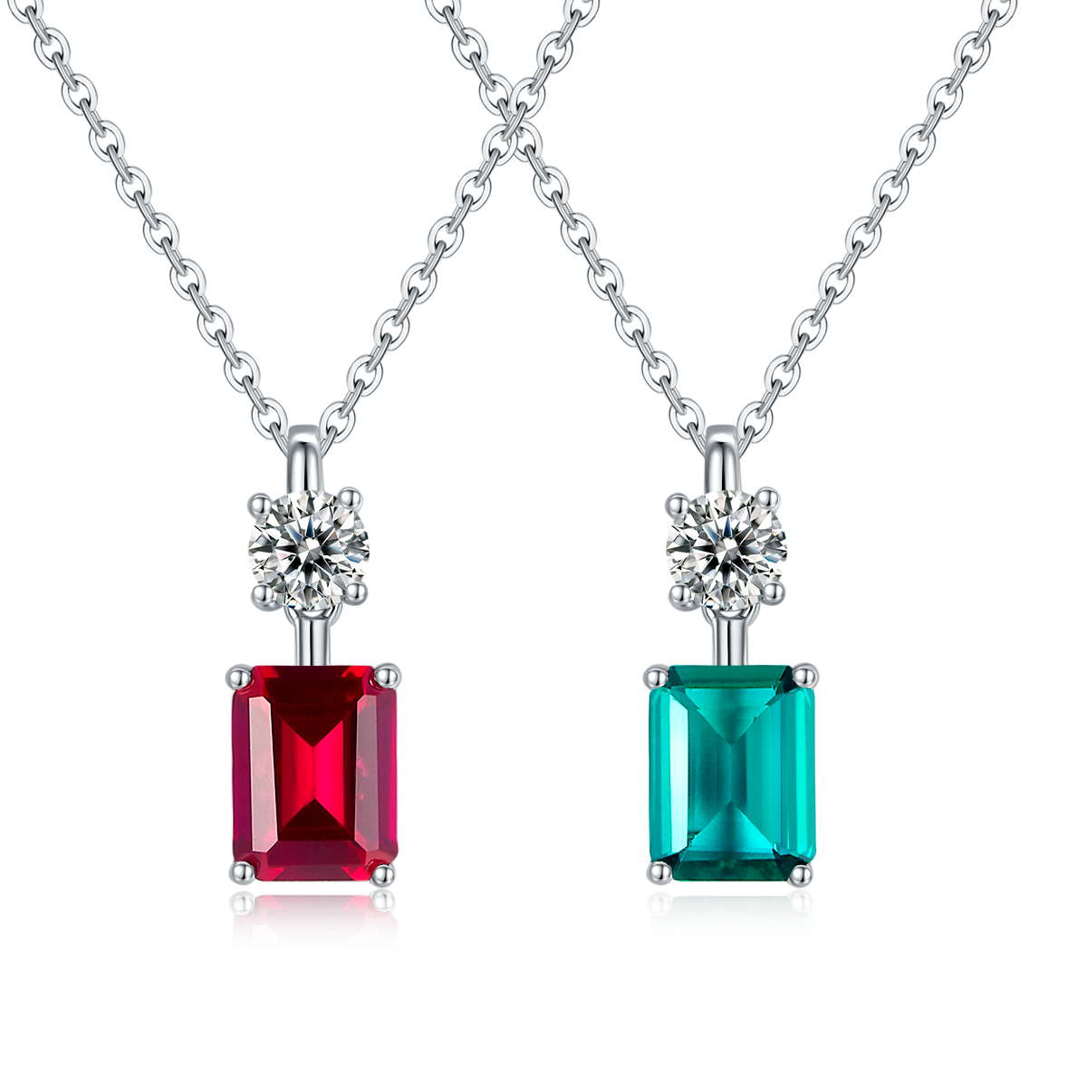 P1917997款S925银镀18K白金项链培育彩宝1.22ct