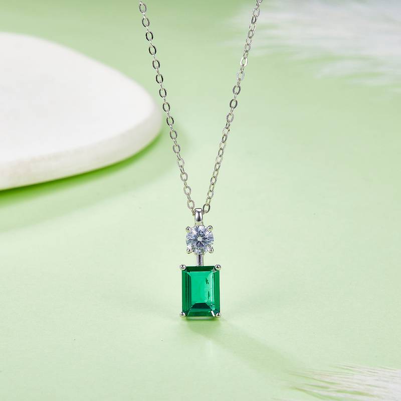 P1917997款S925银镀18K白金Necklace培育彩宝1.22ct